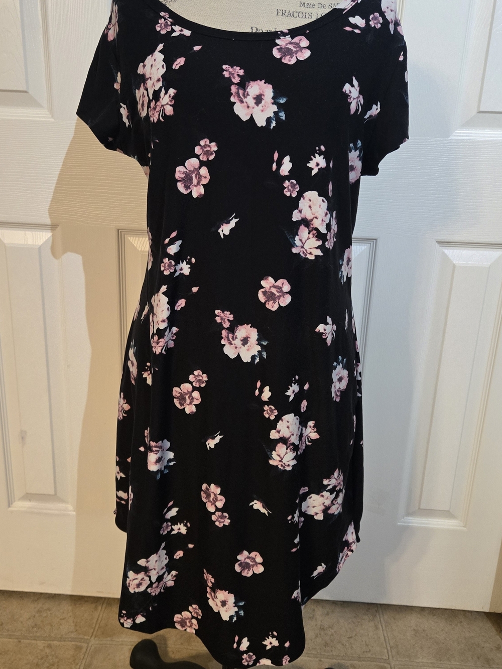 No Boundaries Black Mini Dress with Pink Floral Print